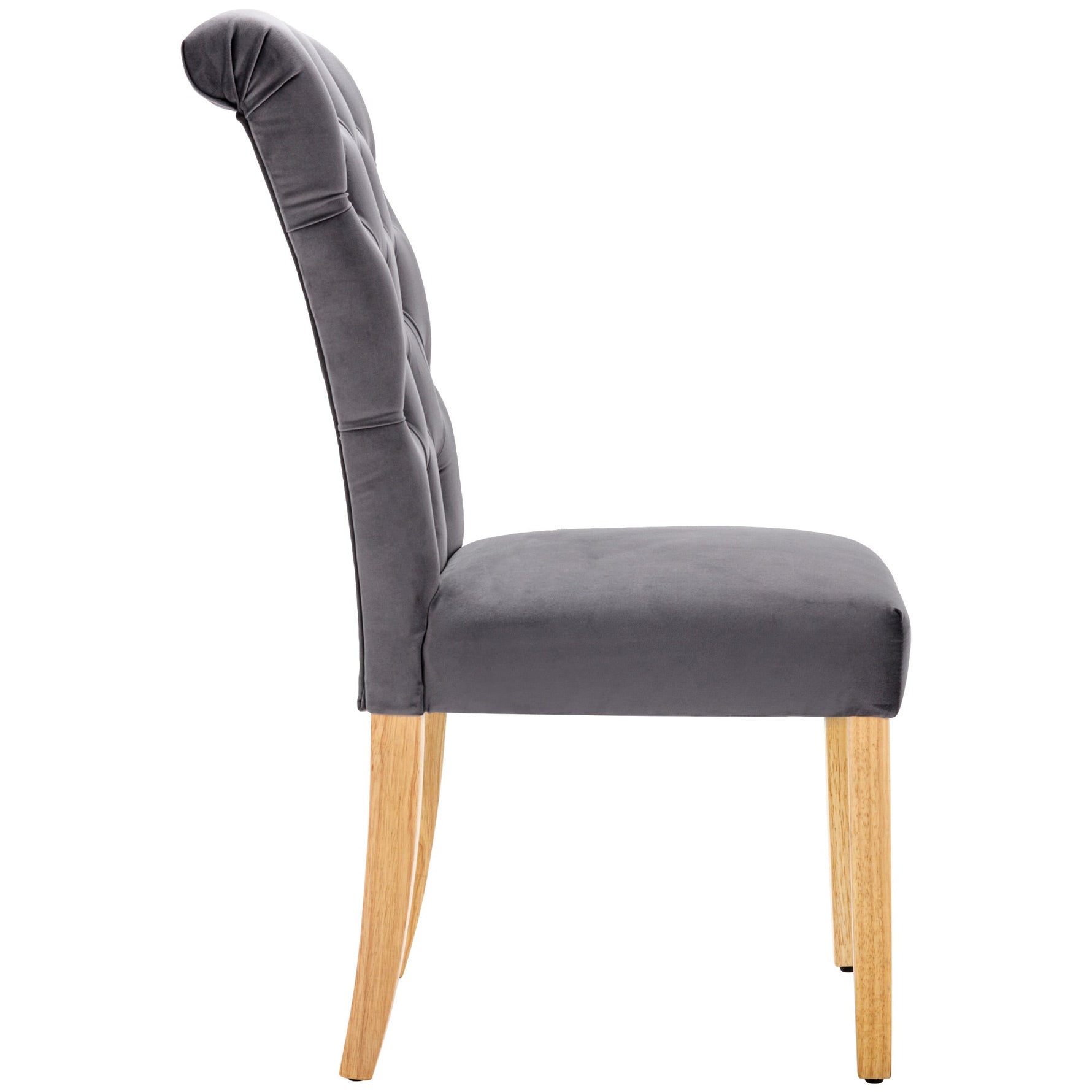 Velvet Dining Chairs Set of 4 with Oak Legs, Button Back and Chrome Knocker, Grey Velvet
