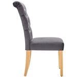 Velvet Dining Chairs Set of 2 Oak Legs Chrome Knockers Grey