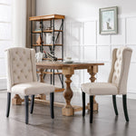 Velvet Dining Chairs Set of 2 Knocker Trim Oak Legs - Beige