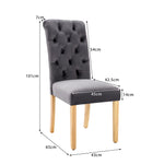 Velvet Dining Chairs Set of 2 Oak Legs Chrome Knockers Grey