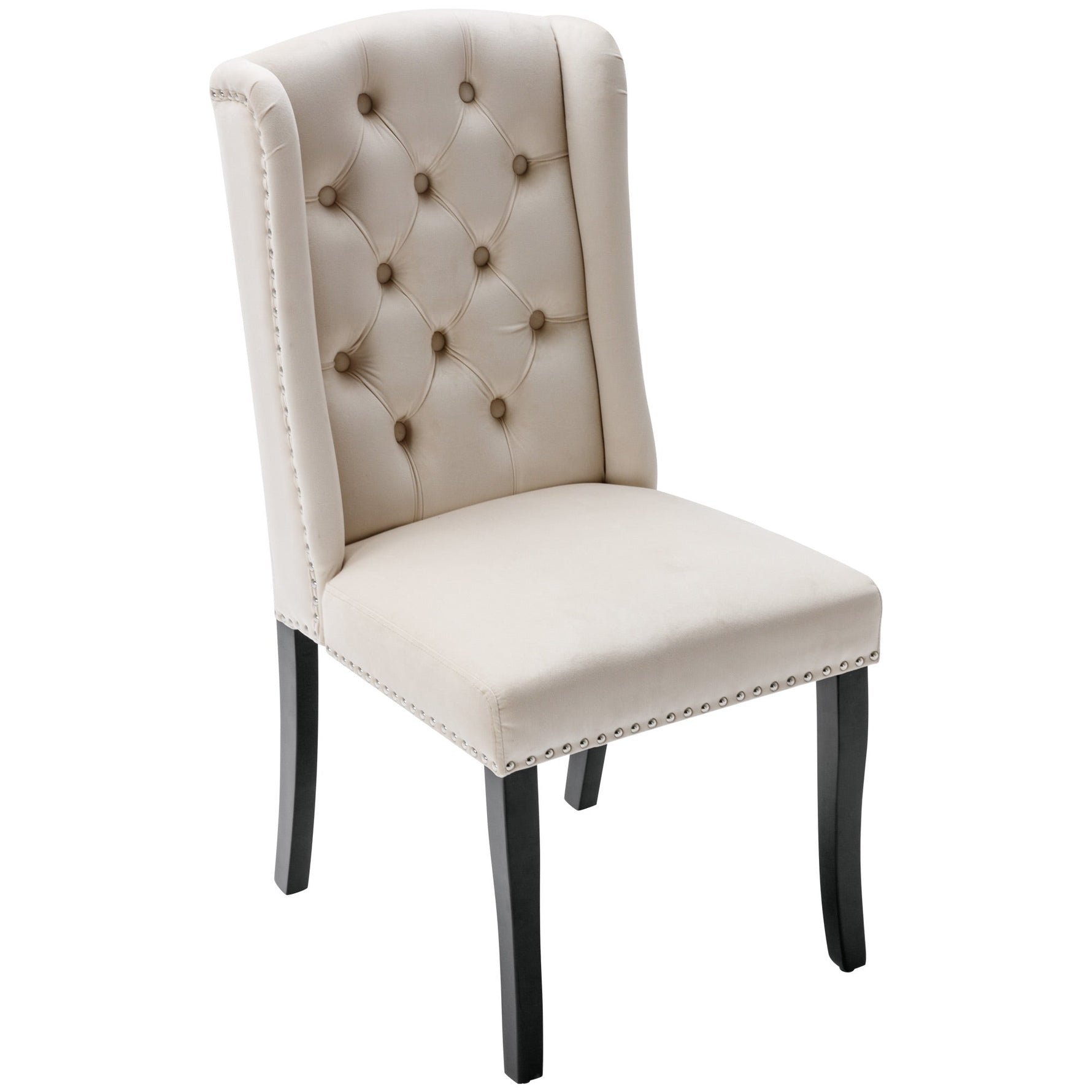 Velvet Dining Chairs Set of 6 with Oak Legs and Chrome Knockers, Beige