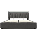 Upholstered Double Bed, USB Charging, Storage Headboard & LED, 160x200cm, Gray