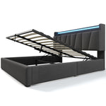 Upholstered Double Bed, USB Charging, Storage Headboard & LED, 160x200cm, Gray