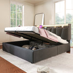 Upholstered Double Bed with USB, Storage Headboard and LED, 140x190cm, Grey Wood
