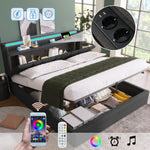 Upholstered Double Bed, USB Charging, Storage Headboard & LED, 160x200cm, Gray
