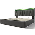 Upholstered Double Bed, USB Charging, Storage Headboard & LED, 160x200cm, Gray