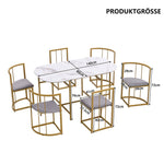 Six-Chair Dining Table Set, Modern Combination, White & Gold-Colored Iron