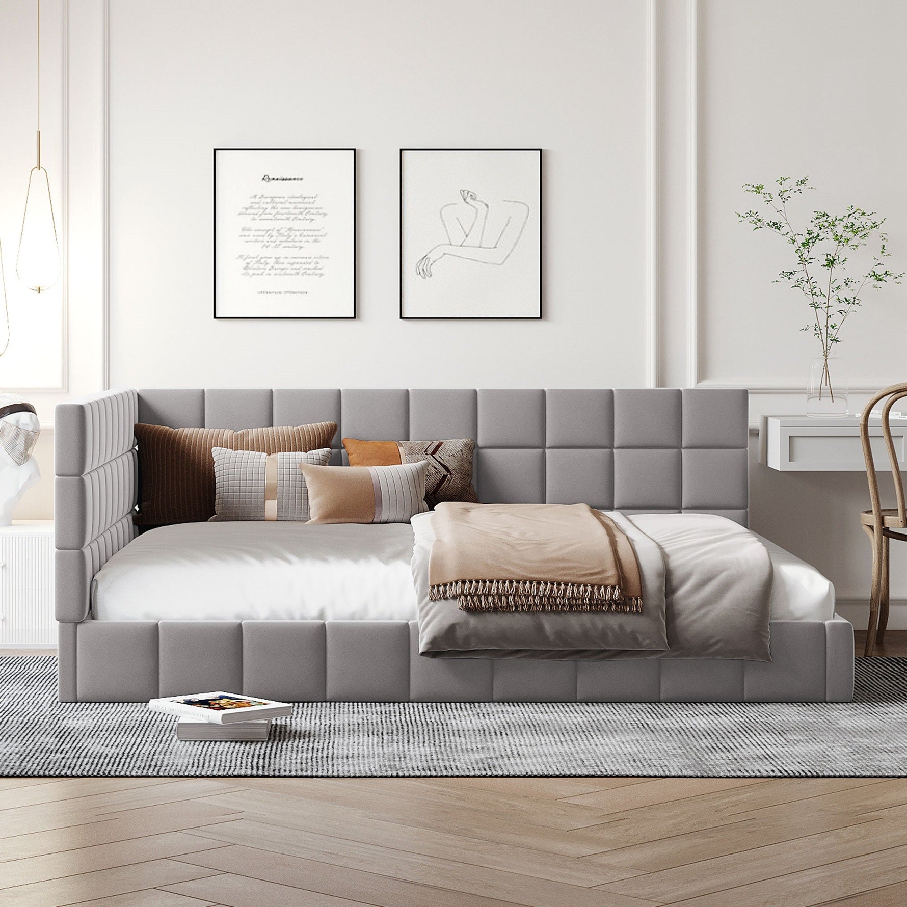 Upholstered Bed Sofa, 140x200 Multifunctional with Slatted Frame, Skin-Friendly Velvet Gray