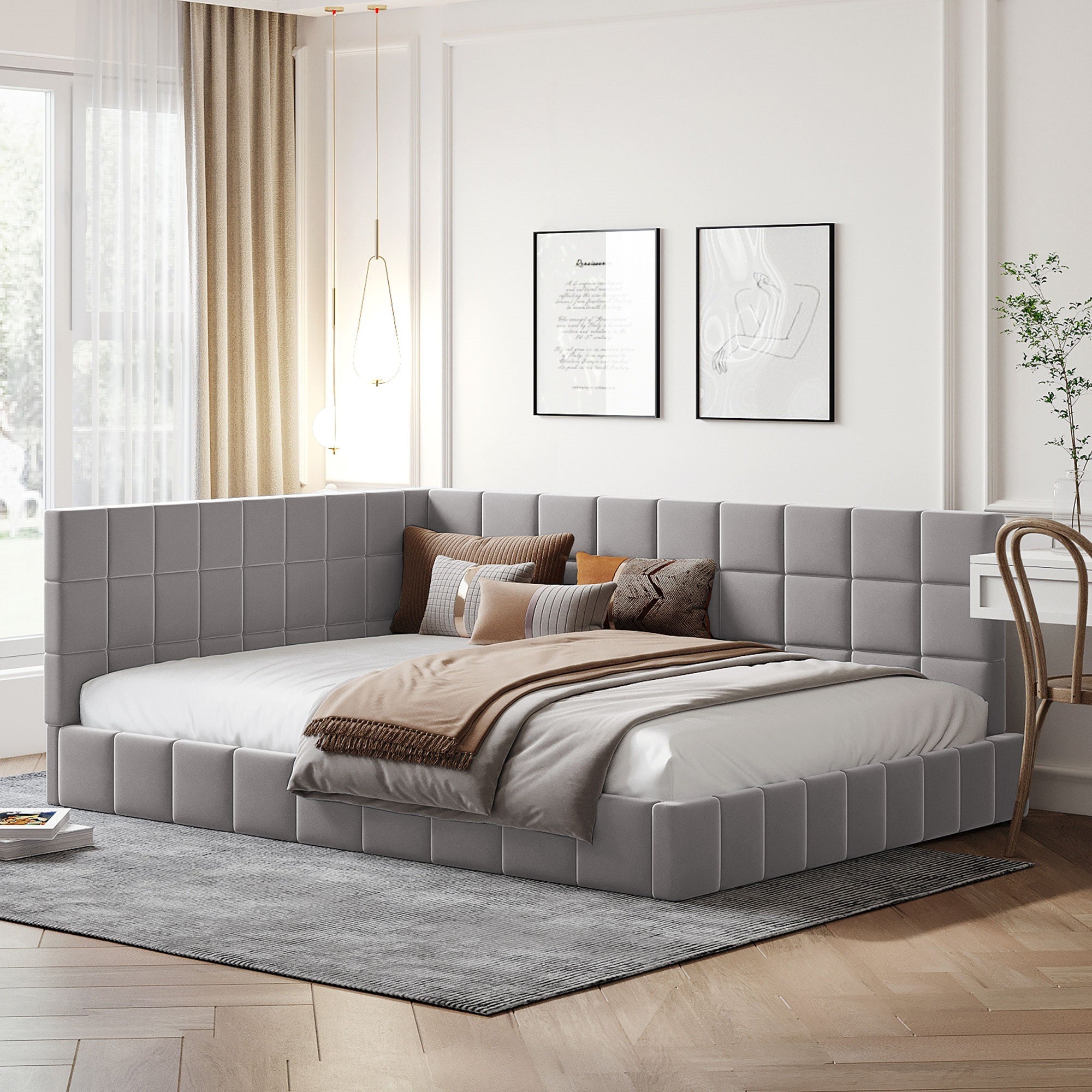 Upholstered Bed Sofa, 140x200 Multifunctional with Slatted Frame, Skin-Friendly Velvet Gray
