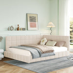 Upholstered Bed Sofa, 140x200 Multifunctional with Slatted Frame, Beige Velvet