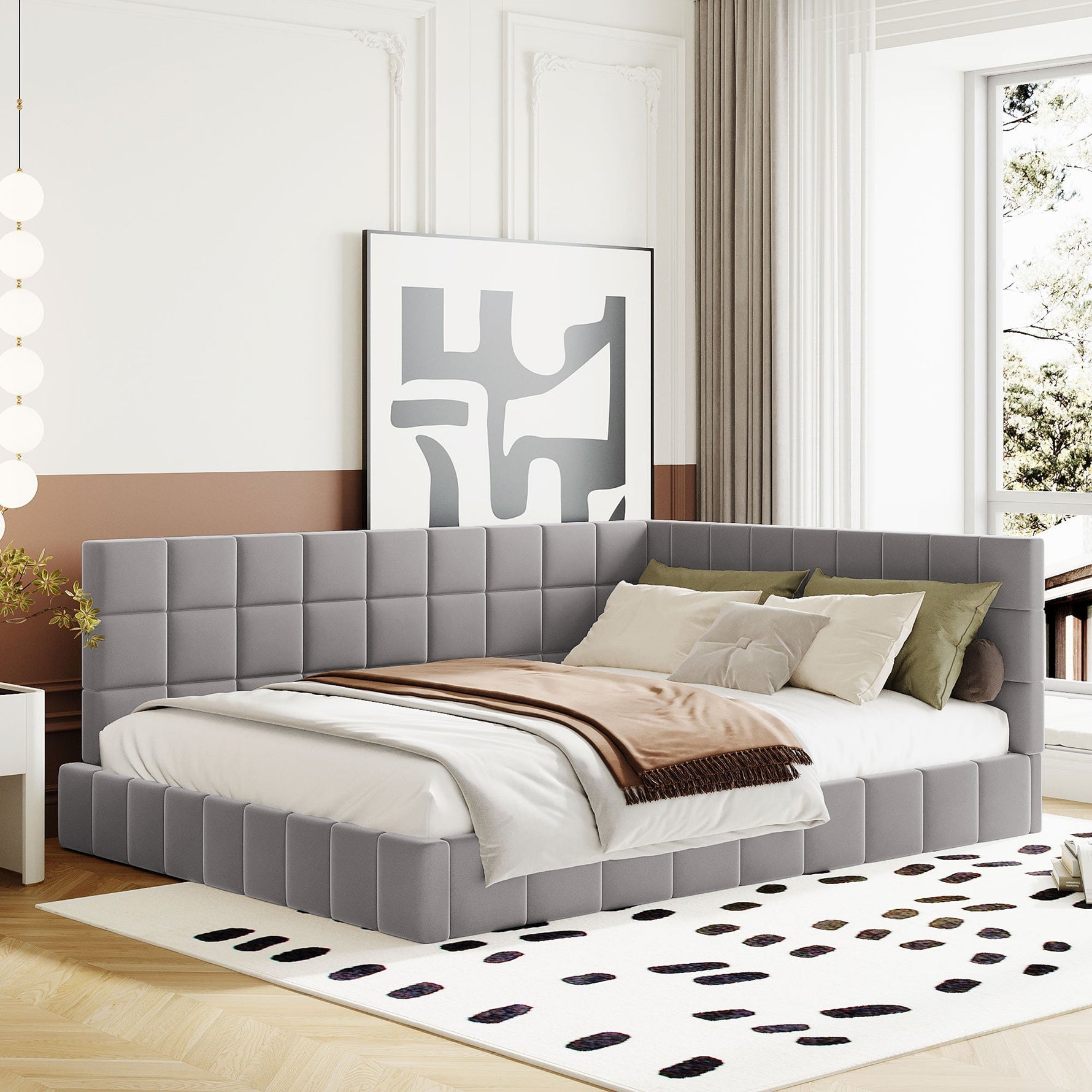 Upholstered Bed Sofa, 140x200 Multifunctional with Slatted Frame, Skin-Friendly Velvet Gray