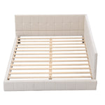 Upholstered Bed Sofa, 140x200 Multifunctional with Slatted Frame, Beige Velvet