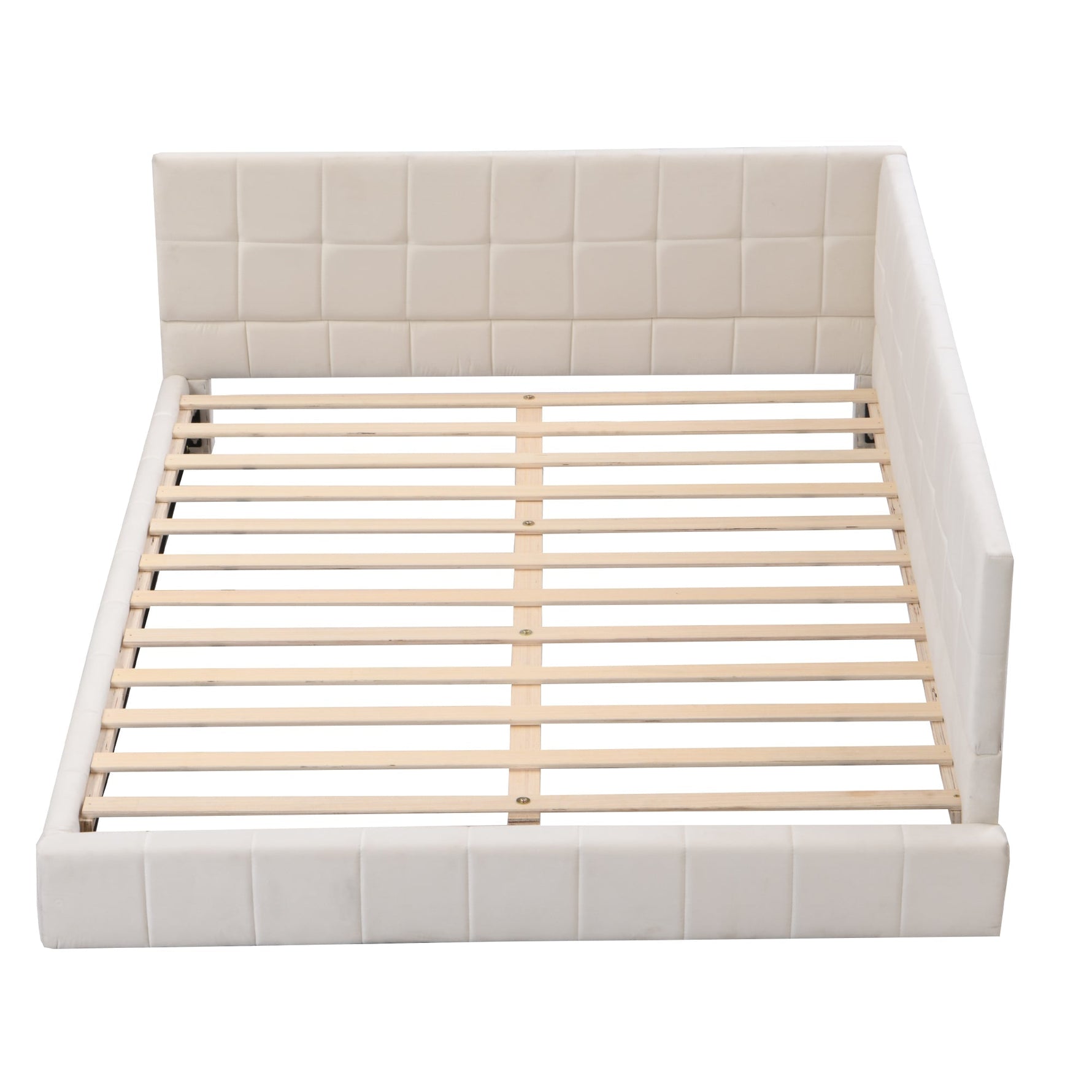 Upholstered Bed Sofa, 140x200 Multifunctional with Slatted Frame, Beige Velvet