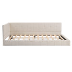 Upholstered Bed Sofa, 140x200 Multifunctional with Slatted Frame, Beige Velvet