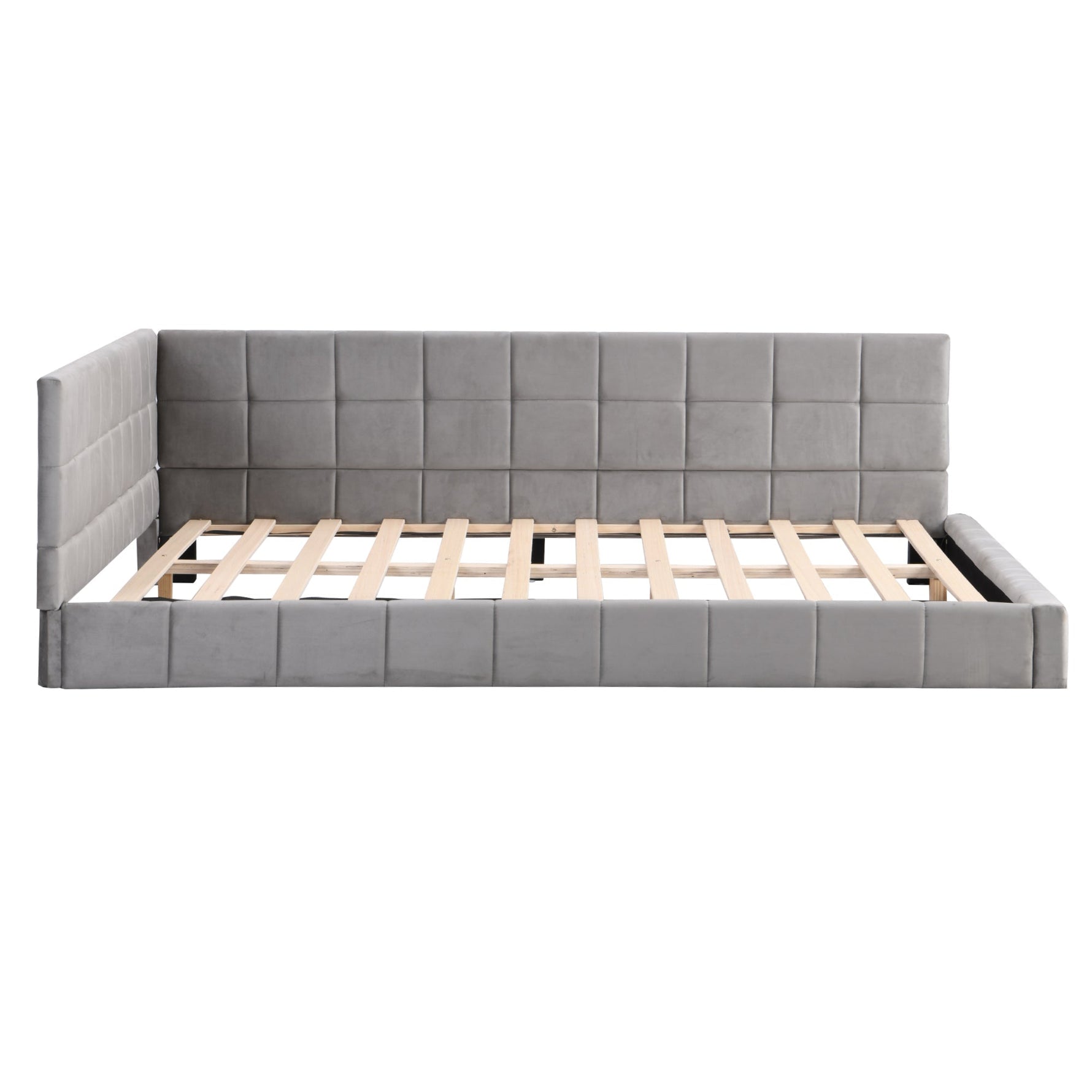 Upholstered Bed Sofa, 140x200 Multifunctional with Slatted Frame, Skin-Friendly Velvet Gray