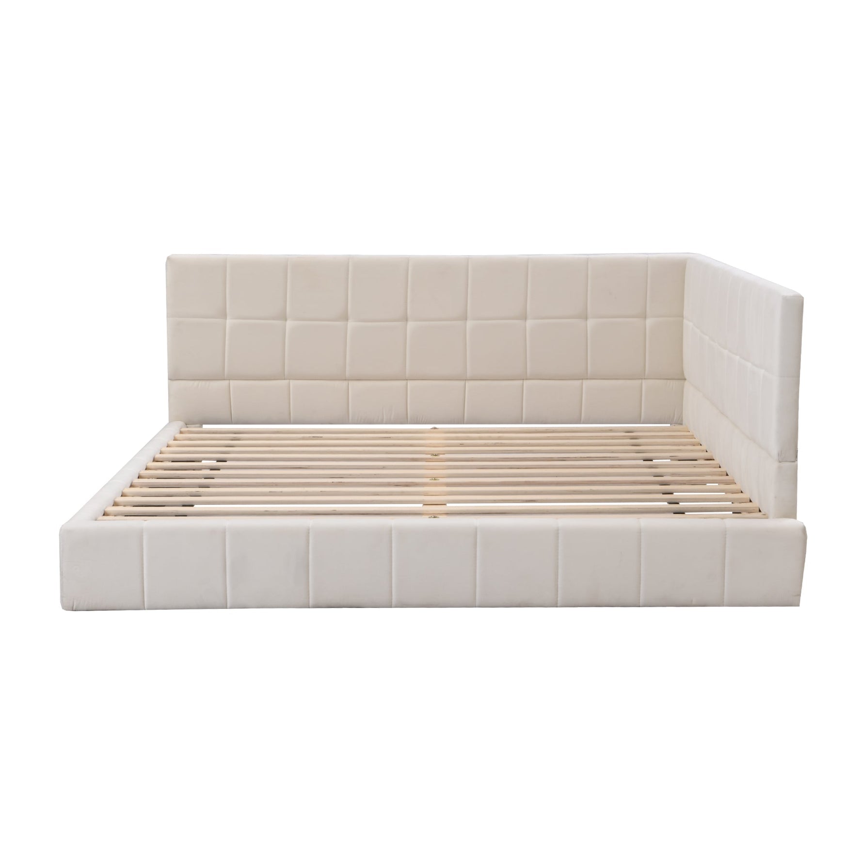 Upholstered Bed Sofa, 140x200 Multifunctional with Slatted Frame, Beige Velvet