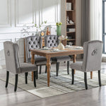 Velvet Dining Chairs Set of 2 Oak Legs Nailhead Trim - Grey