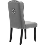 Velvet Dining Chairs Set of 2 Oak Legs Nailhead Trim - Grey