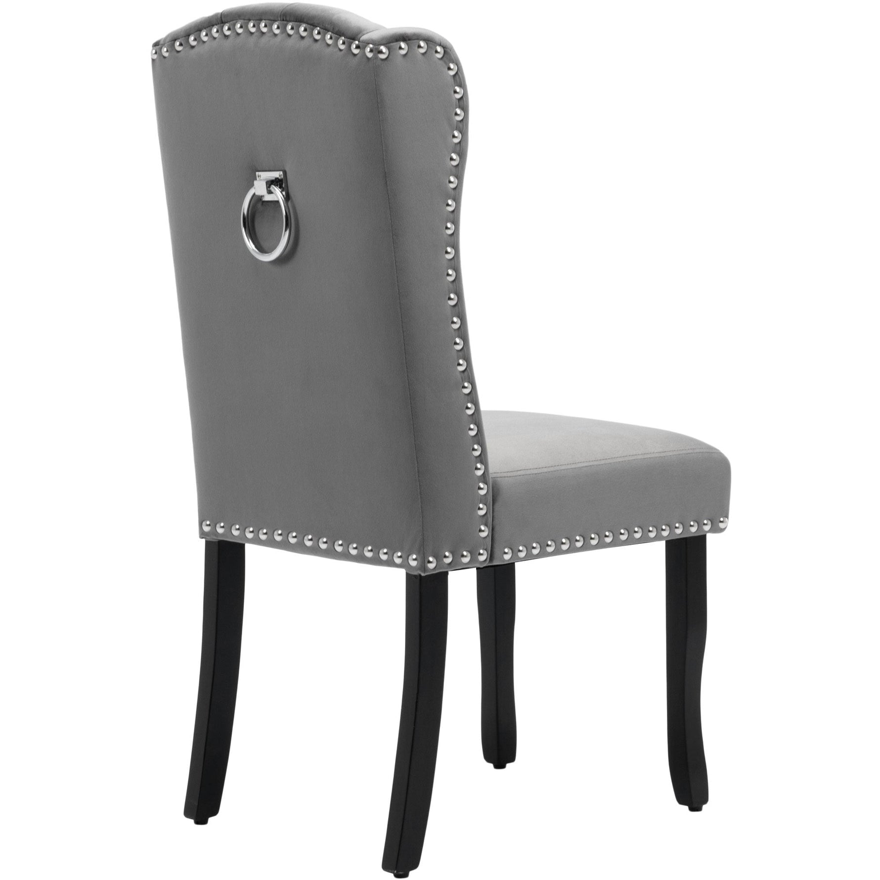 Velvet Dining Chairs Set of 2 Oak Legs Nailhead Trim - Grey