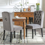 Velvet Dining Chairs Set of 6 | Oak Legs Chrome Knocker Nailhead Trim - Grey