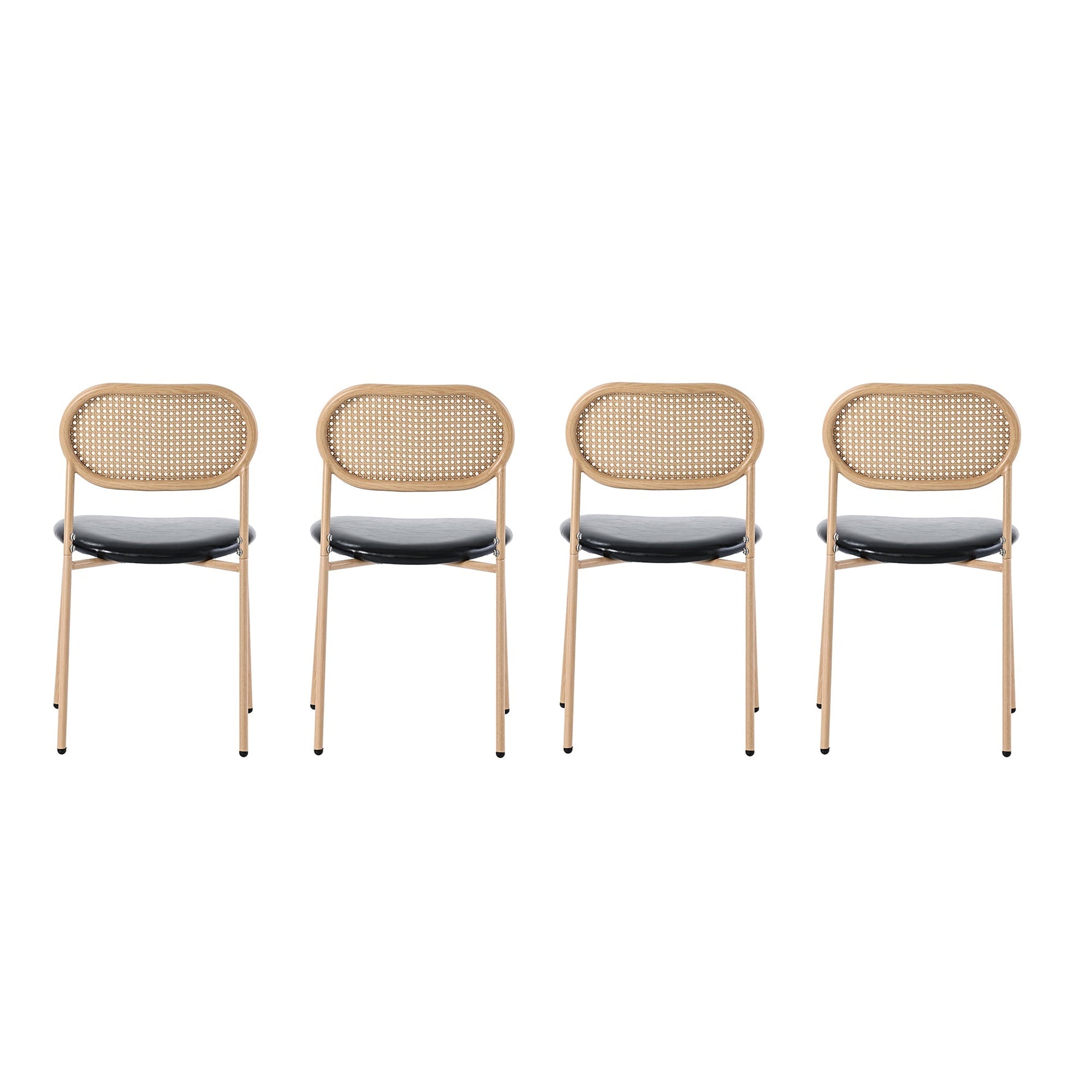 Dining Chair Set of 4 Modern Rattan Metal Legs - Black + Brown