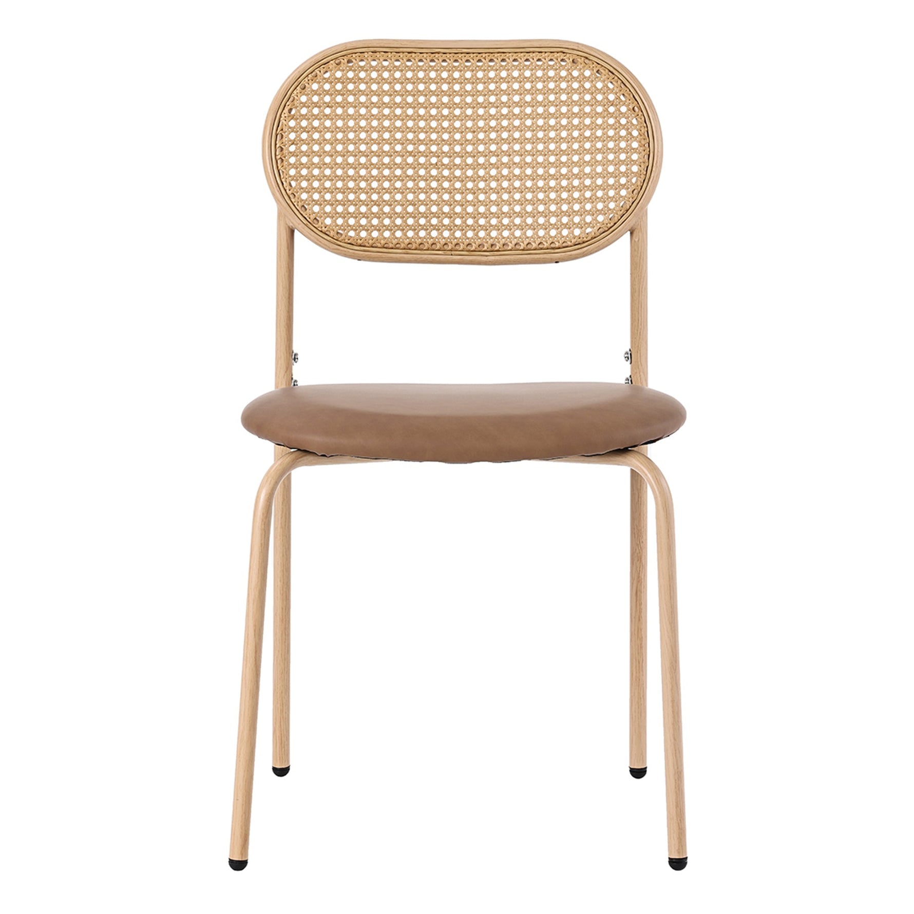 2 Dining Chairs Rattan Leisure Metal Legs - Brown