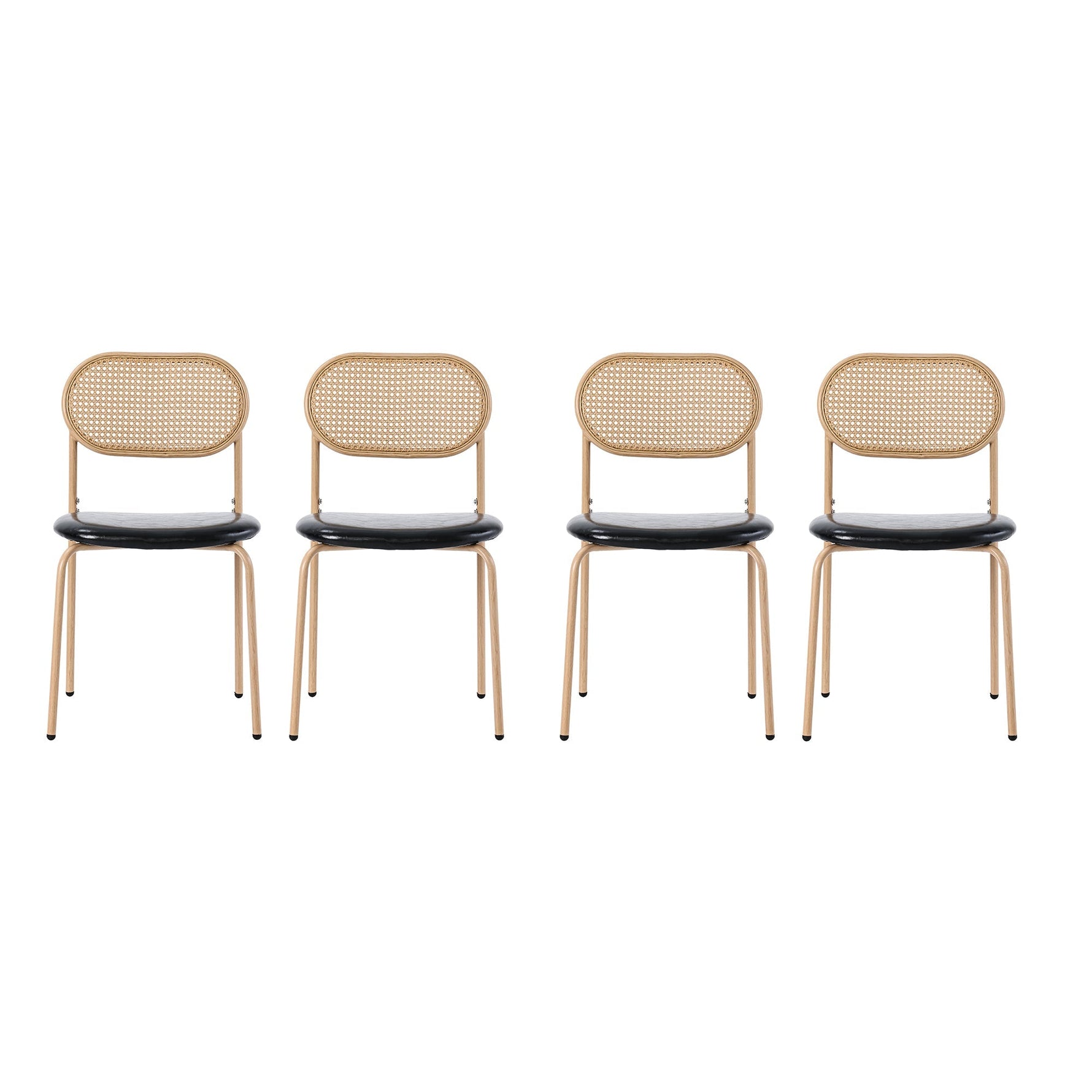 Dining Chair Set of 4 Modern Rattan Metal Legs - Black + Brown