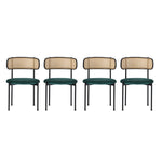 Dining Set 5-Piece Rectangular Table 4 Velvet Chairs - Grey/Green/Black