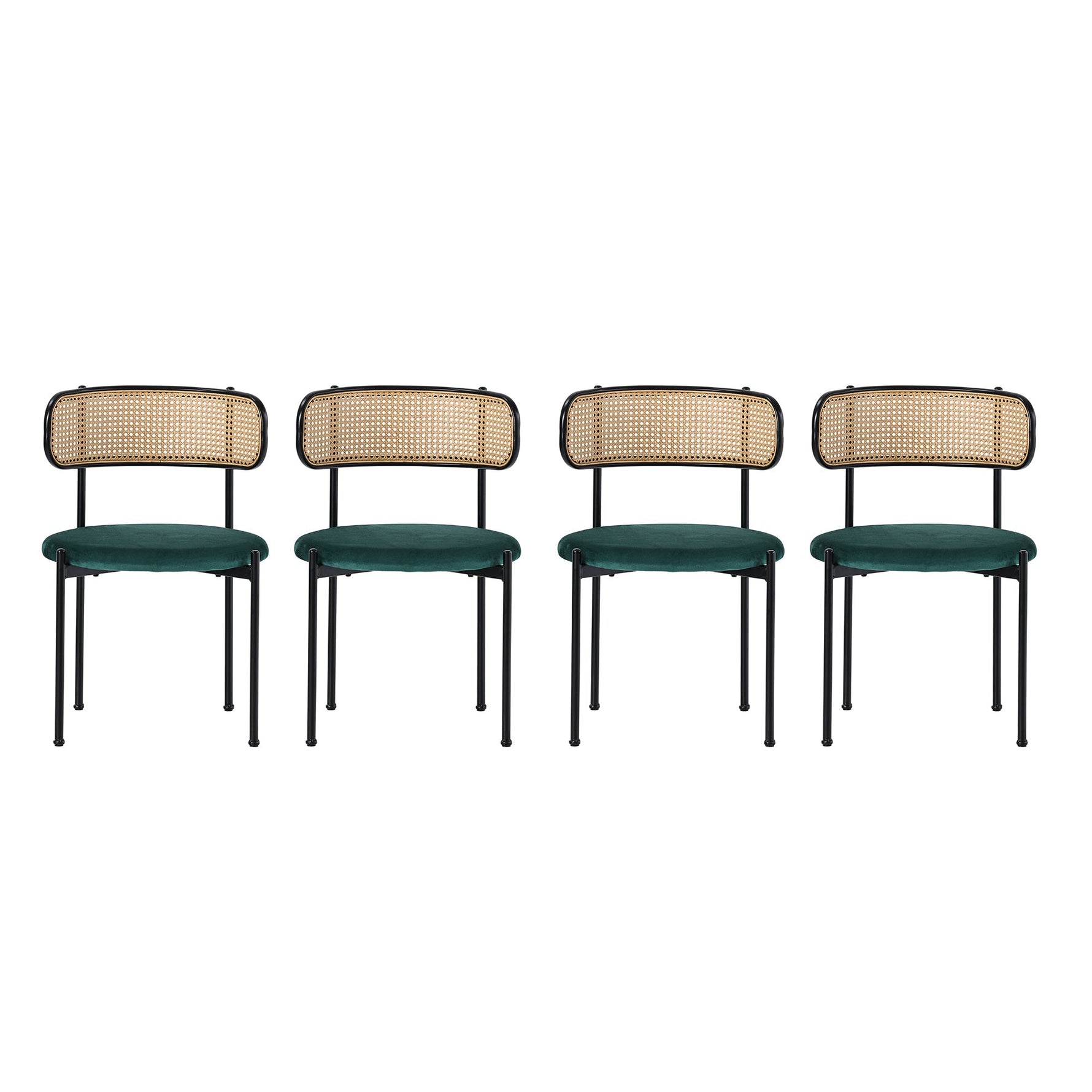 Dining Set 5-Piece Rectangular Table 4 Velvet Chairs - Grey/Green/Black