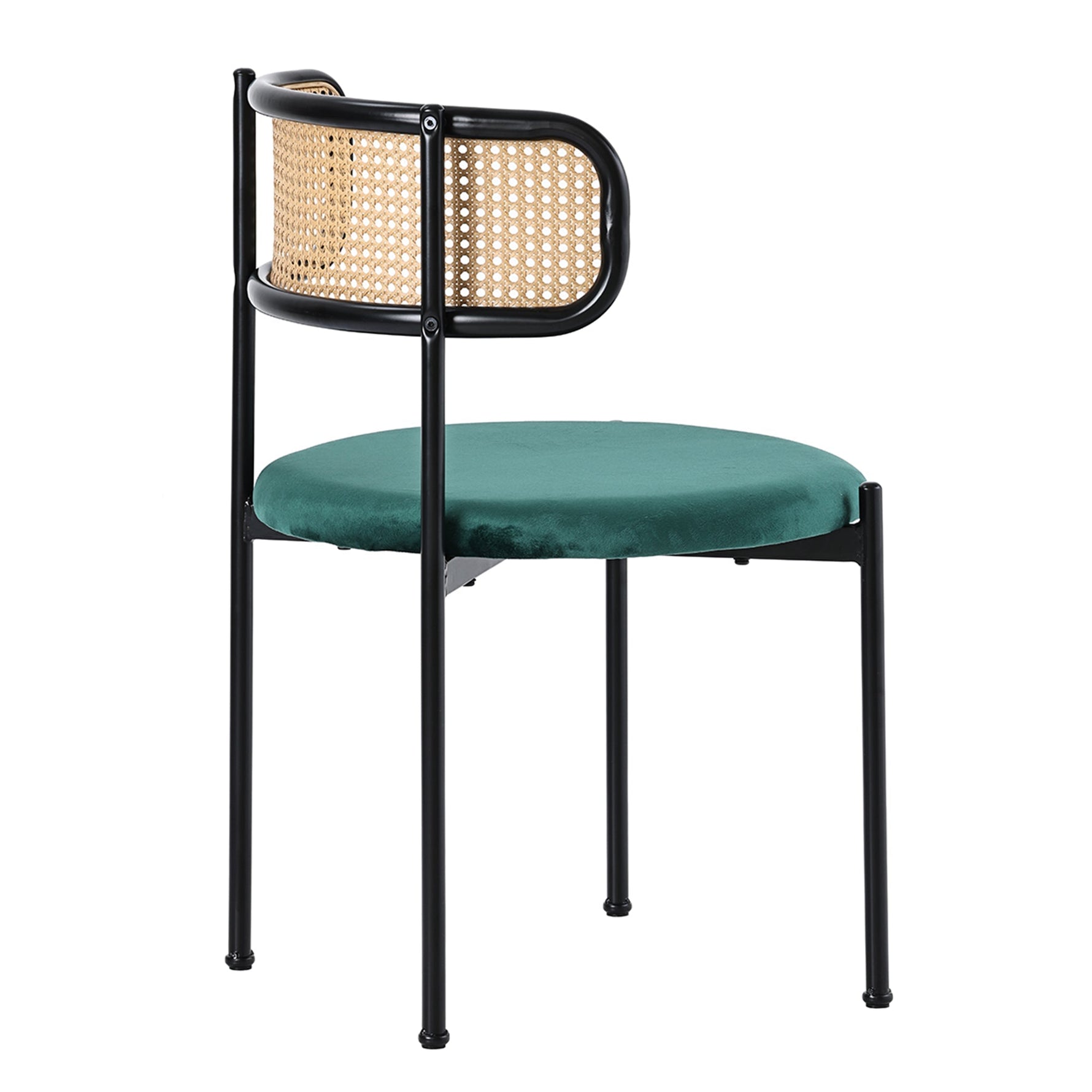 Velvet Dining Chair Set of 4 Rattan Metal Legs - Green