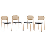 Dining Chair Set of 4 Modern Rattan Metal Legs - Black + Brown