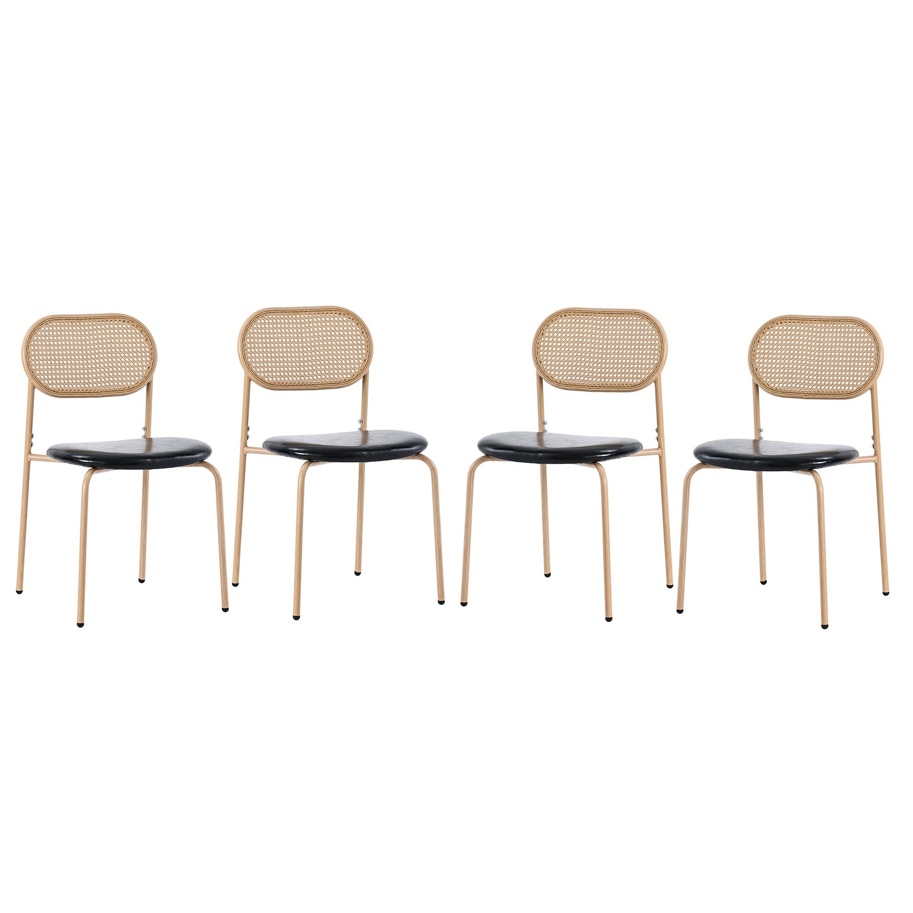 Dining Chair Set of 4 Modern Rattan Metal Legs - Black + Brown