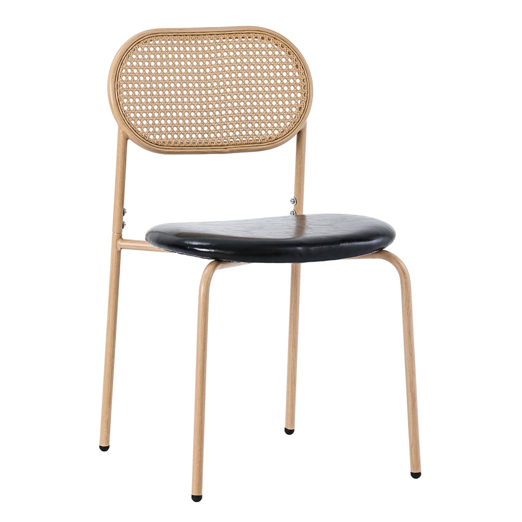 Dining Chair Set of 4 Modern Rattan Metal Legs - Black + Brown