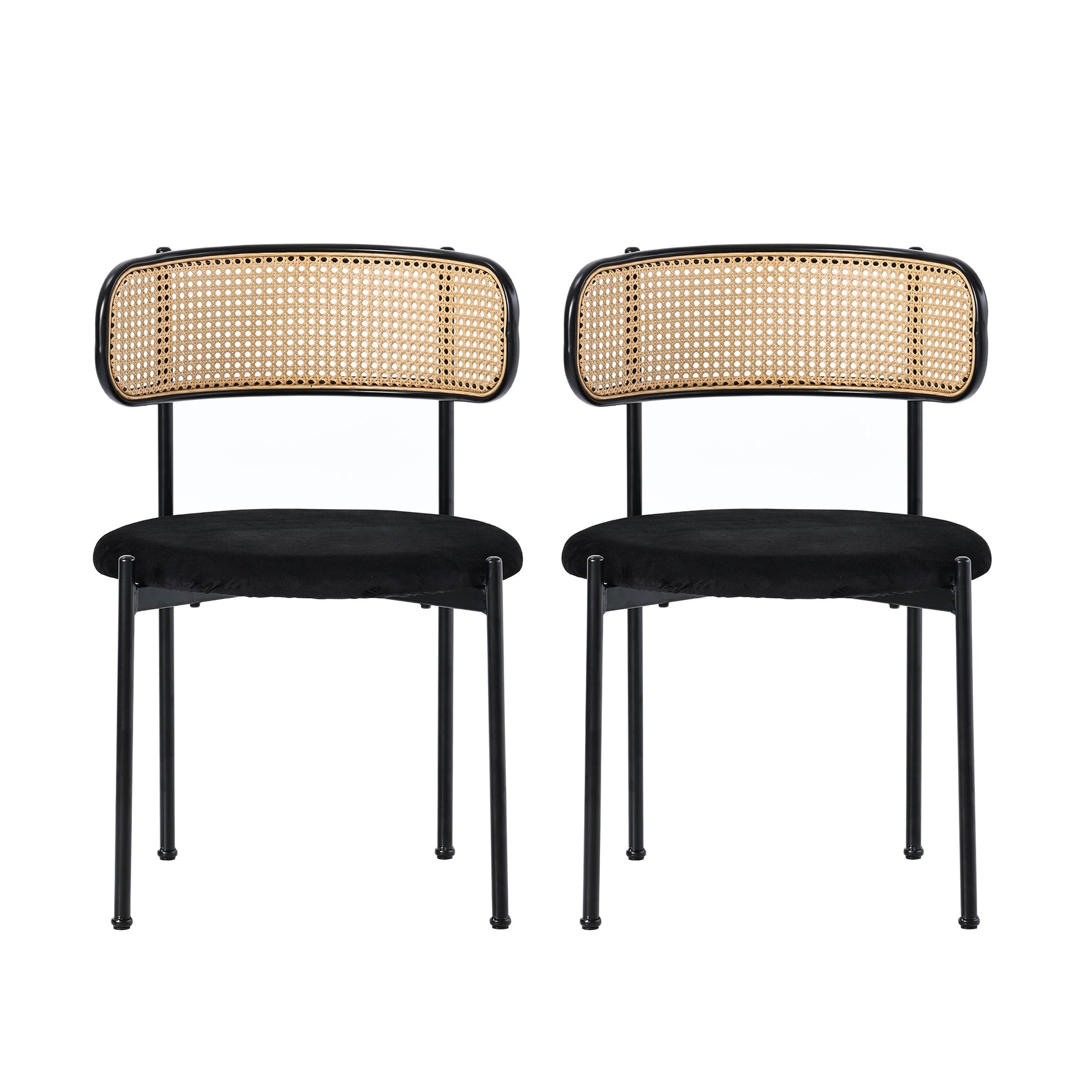 Velvet Dining Chair Set of 2, Modern Leisure with Metal Legs, Black