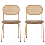 2 Dining Chairs Rattan Leisure Metal Legs - Brown