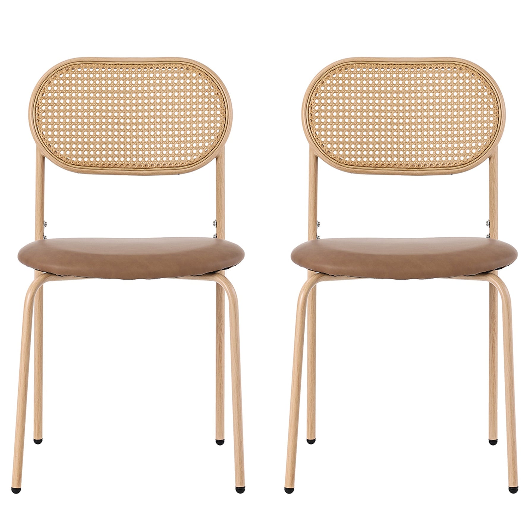 2 Dining Chairs Rattan Leisure Metal Legs - Brown