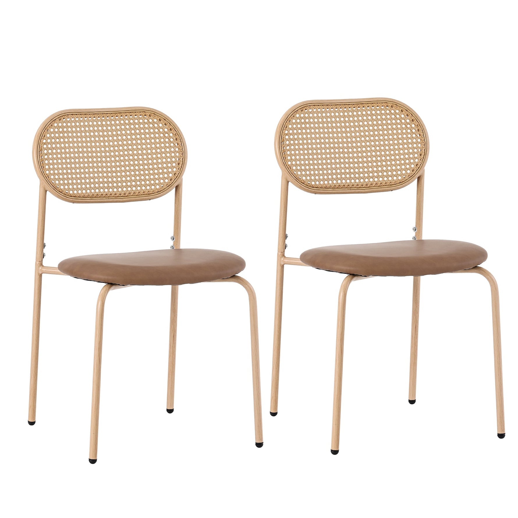 2 Dining Chairs Rattan Leisure Metal Legs - Brown