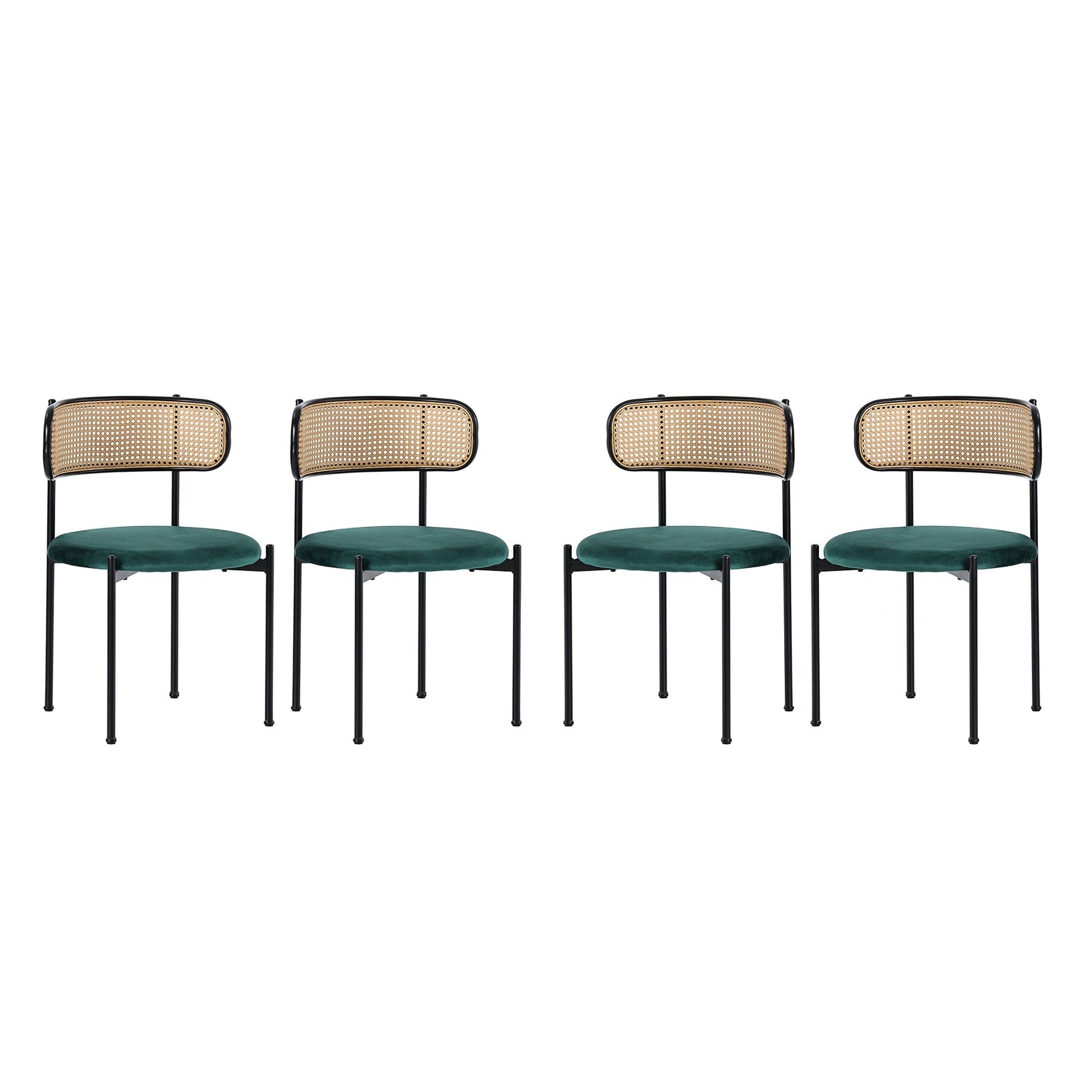 Dining Set 5-Piece Rectangular Table 4 Velvet Chairs - Grey/Green/Black