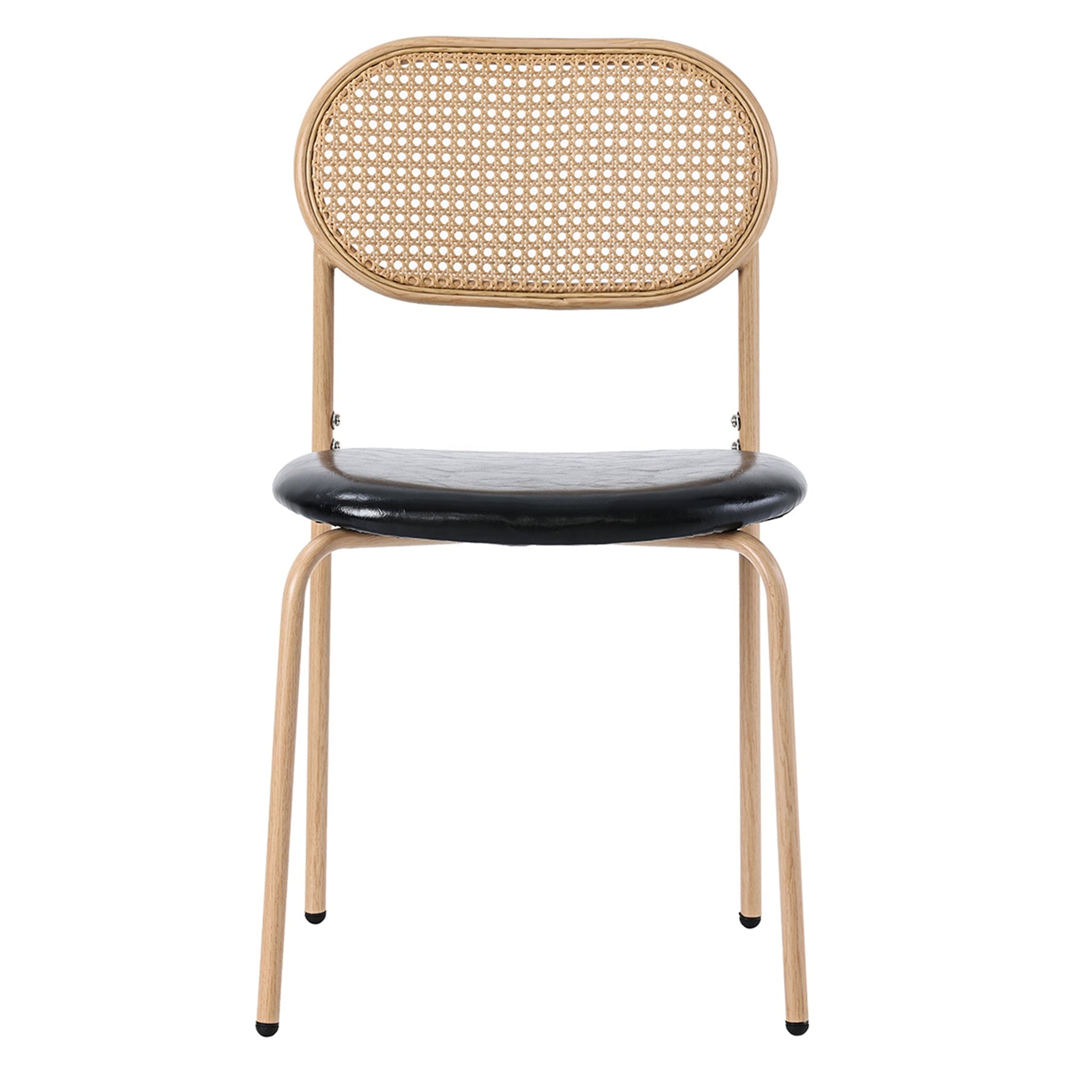 Dining Chair Set of 4 Modern Rattan Metal Legs - Black + Brown