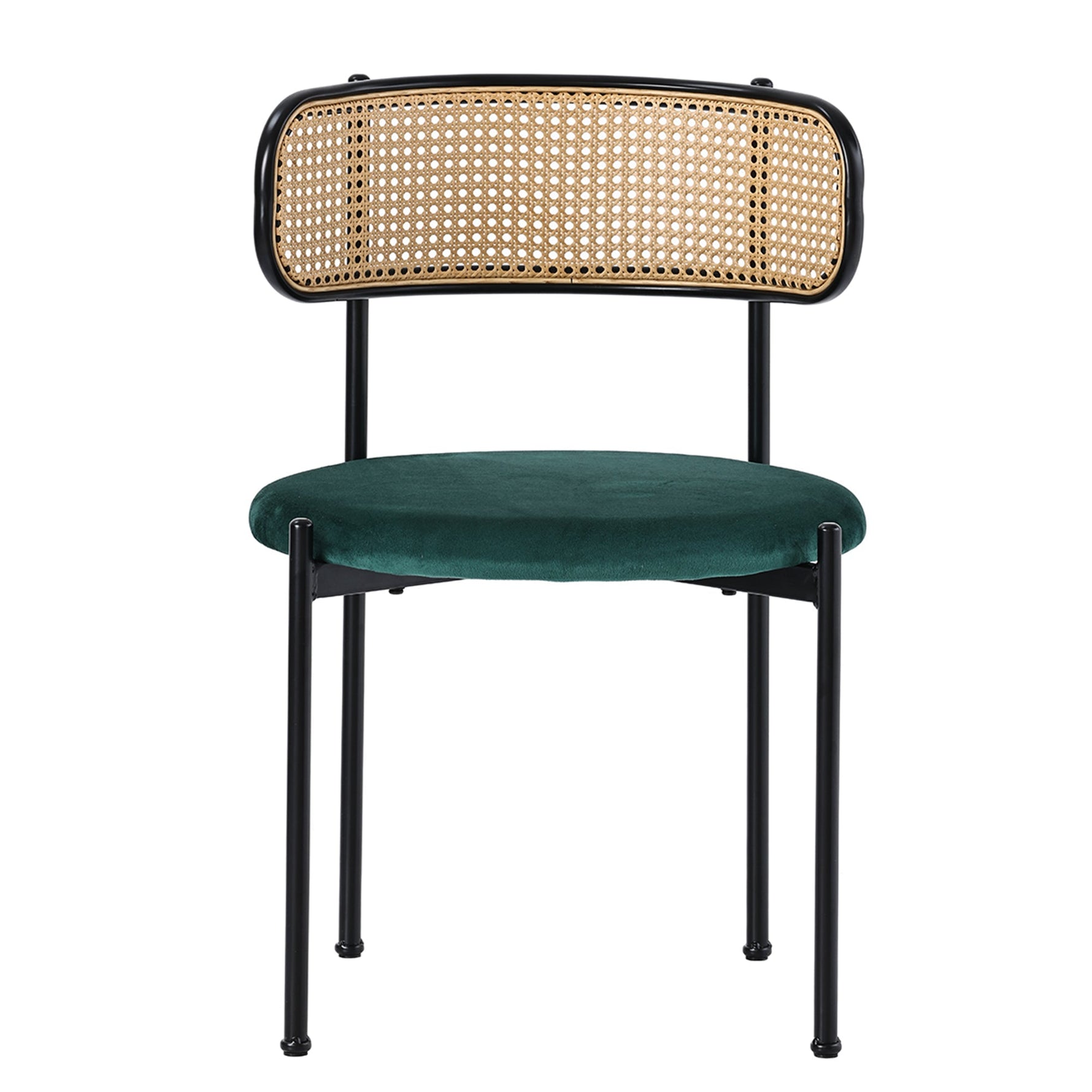 Velvet Dining Chair Set of 4 Rattan Metal Legs - Green