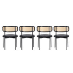Velvet Dining Chair Set of 4 Rattan Metal Legs - Black