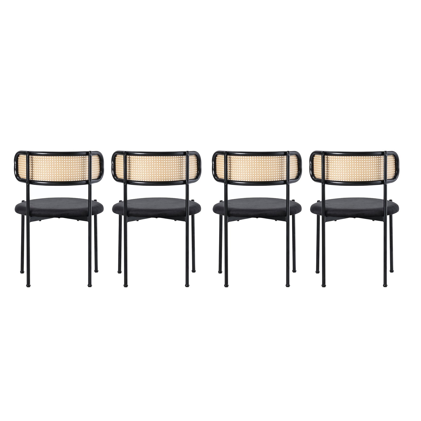 Velvet Dining Chair Set of 4 Rattan Metal Legs - Black