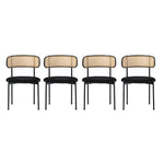 Velvet Dining Chair Set of 4 Rattan Metal Legs - Black