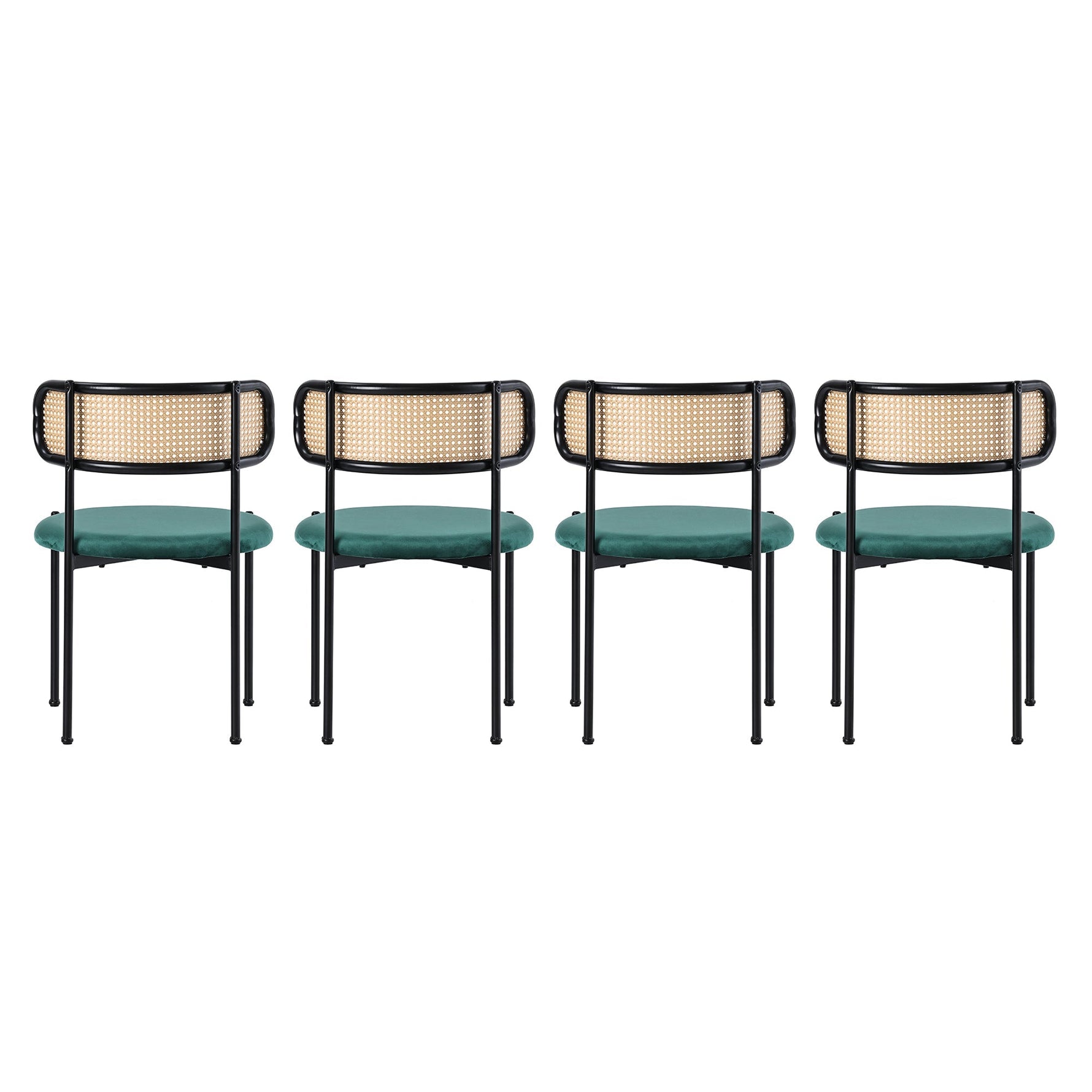 Dining Set 5-Piece Rectangular Table 4 Velvet Chairs - Grey/Green/Black