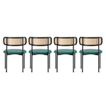 Velvet Dining Chair Set of 4 Rattan Metal Legs - Green