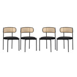 Velvet Dining Chair Set of 4 Rattan Metal Legs - Black