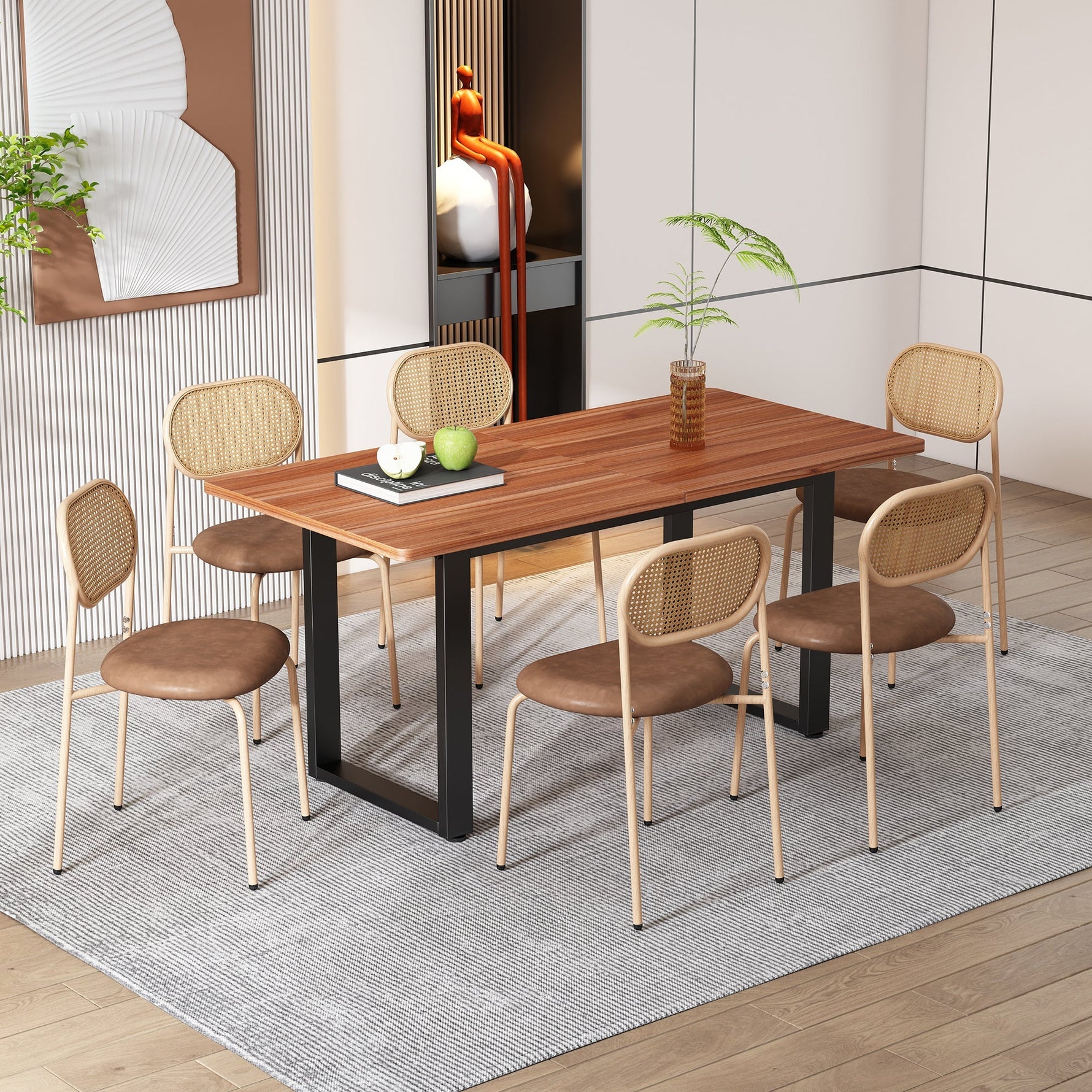 2 Dining Chairs Rattan Leisure Metal Legs - Brown