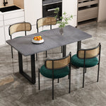 Dining Set 5-Piece Rectangular Table 4 Velvet Chairs - Grey/Green/Black