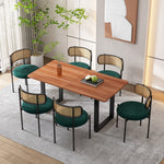Velvet Dining Chair Set of 4 Rattan Metal Legs - Green