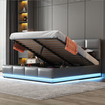 Upholstered Bed, 160x200cm, LED, Hydraulic Storage, Grey
